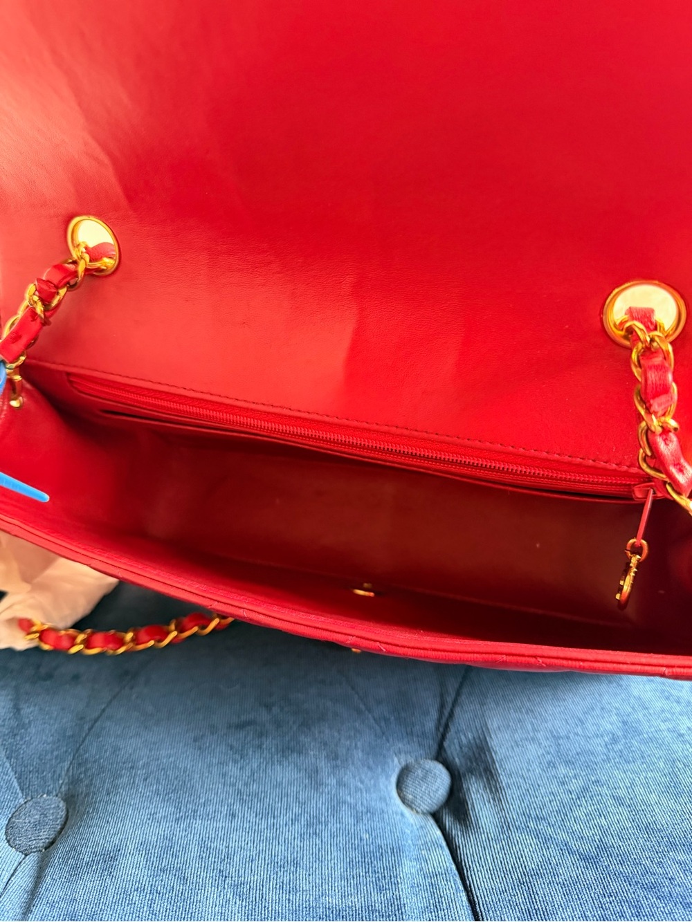 CHANEL Diana 25 Chain Shoulder Bag Lamb Skin Red CC - Picture 8 of 8